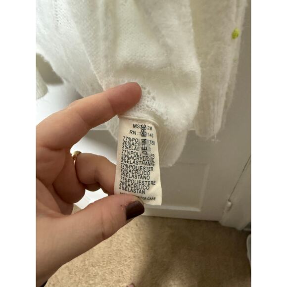 FRNCH Paris White Lightweight Rosette Embroidered Floral Cardigan Sweater Medium - Picture 6 of 9